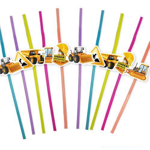 Pipet İnşaat araba ve görselli 10lu artistik pipet  doğum günü eğlenceli pipet