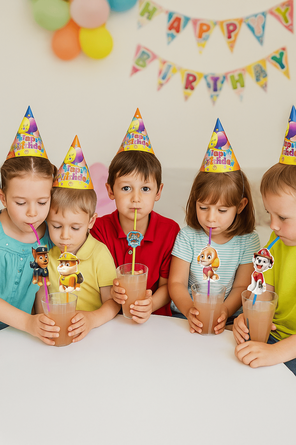 Pipet lisanlı Paw Patrol Temalı 10 lu Artistik Körüklü Pipet Doğum Günü Masa Dekarasyonu