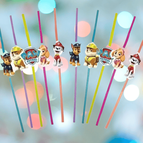 Pipet lisanlı Paw Patrol Temalı 10 lu Artistik Körüklü Pipet Doğum Günü Masa Dekarasyonu