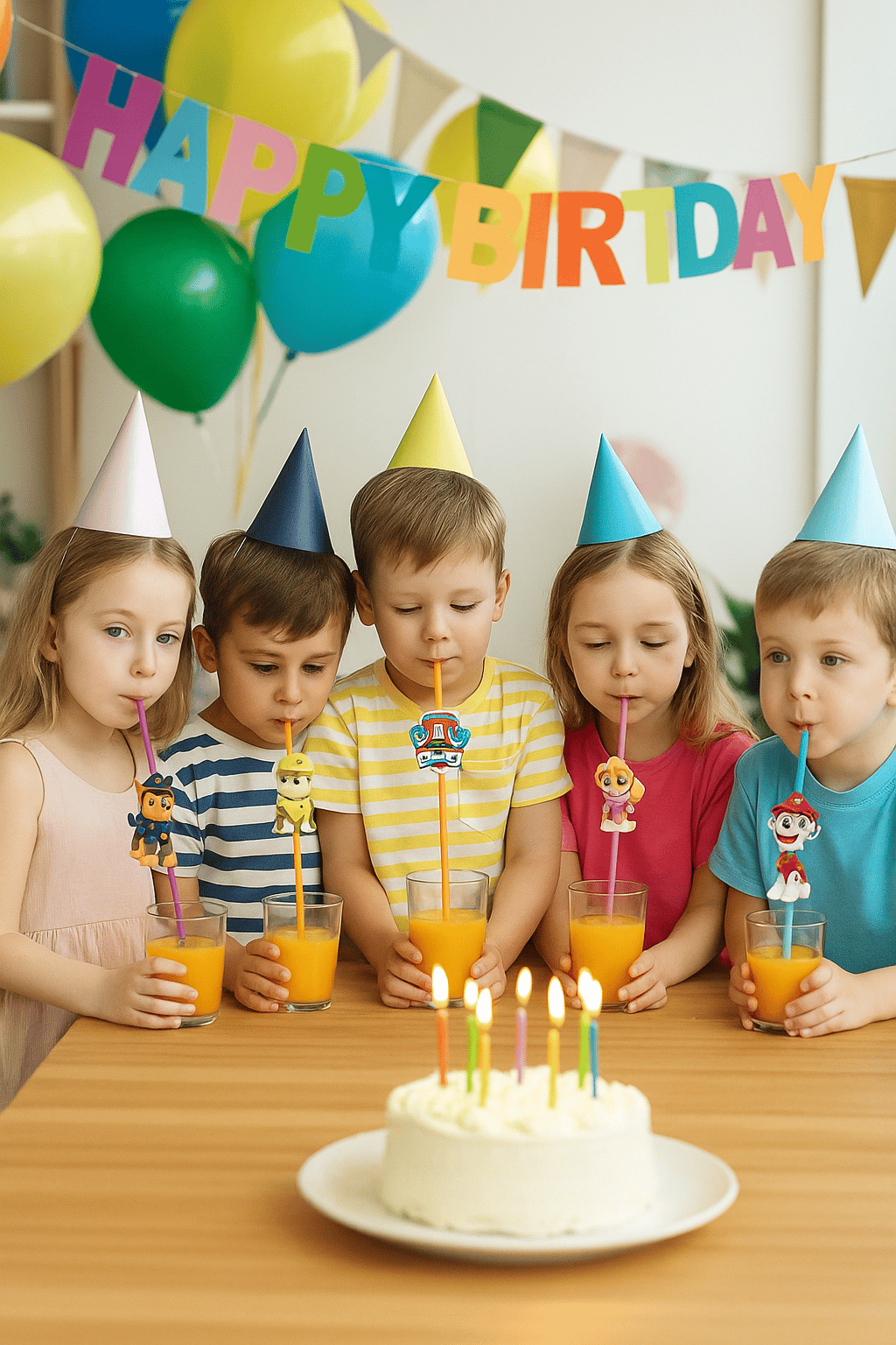 Pipet lisanlı Paw Patrol Temalı 10 lu Artistik Körüklü Pipet Doğum Günü Masa Dekarasyonu