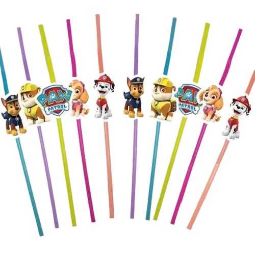 Pipet lisanlı Paw Patrol Temalı 10 lu Artistik Körüklü Pipet Doğum Günü Masa Dekarasyonu