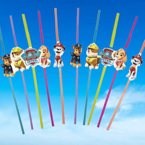Pipet lisanlı Paw Patrol Temalı 10 lu Artistik Körüklü Pipet Doğum Günü Masa Dekarasyonu