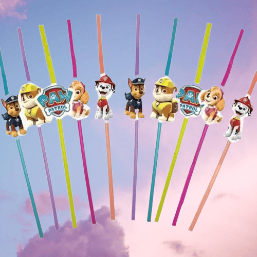 Pipet lisanlı Paw Patrol Temalı 10 lu Artistik Körüklü Pipet Doğum Günü Masa Dekarasyonu