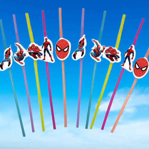 Pipet lisanlı Spideman Temalı 10 lu Artistik Körüklü Pipet Doğum Günü Masa Dekarasyonu