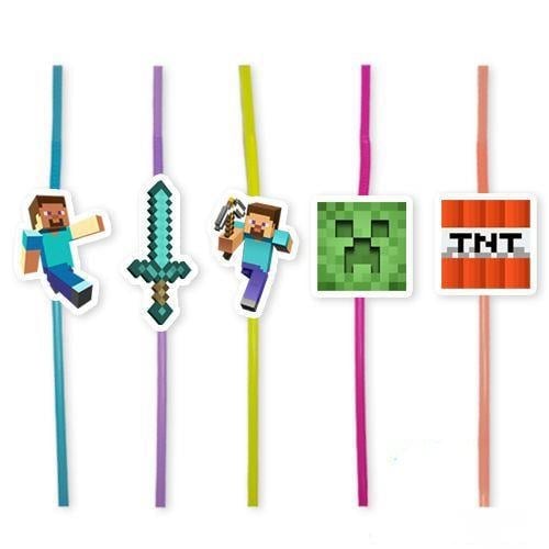Pipet MİNECRAFT Temalı 10 lu Artistik Pipet Doğum Günü eğlenceli pipet