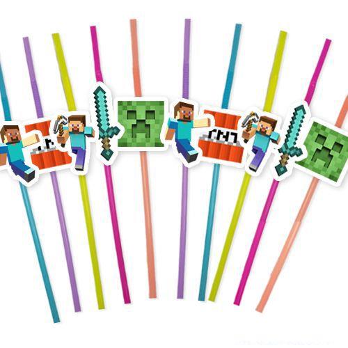 Pipet MİNECRAFT Temalı 10 lu Artistik Pipet Doğum Günü eğlenceli pipet