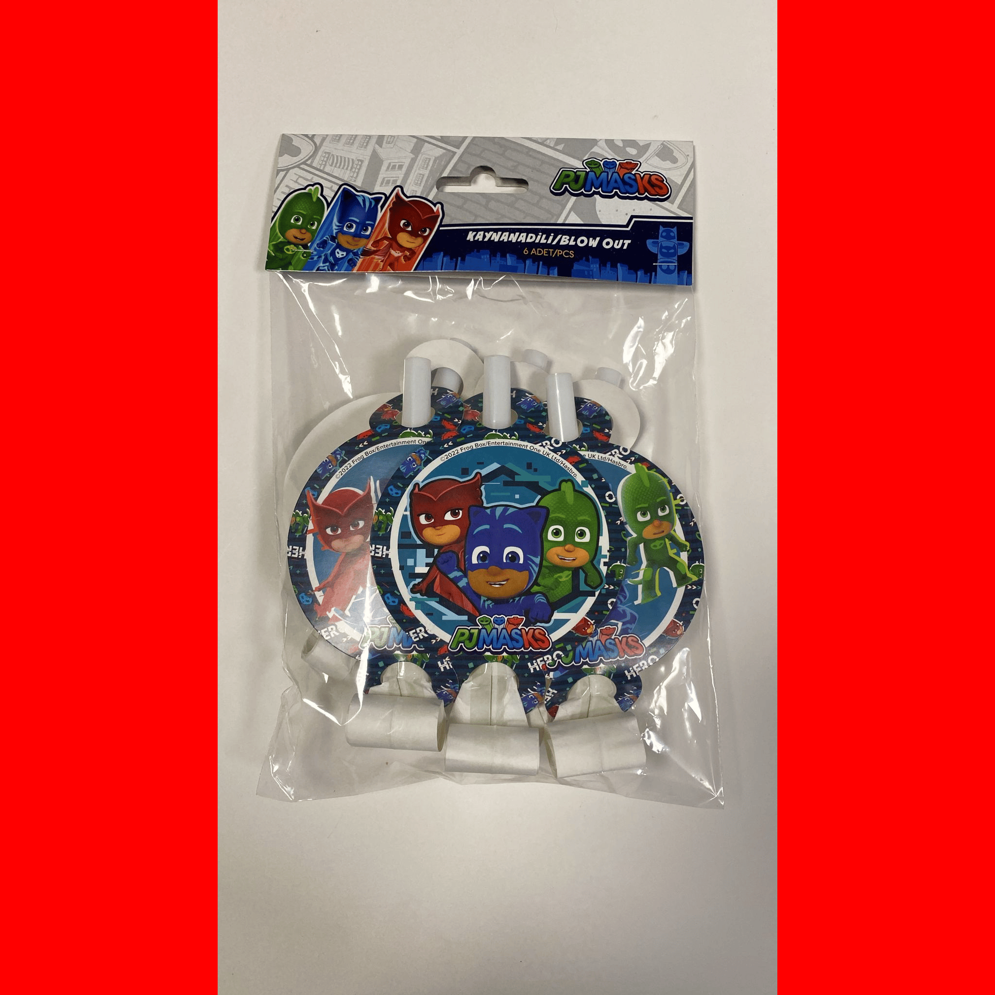 Pj mask temalı kaynana dili, parti düdüğü,(6lı paket) uzayan parti düdüğü,uzat çek düdük