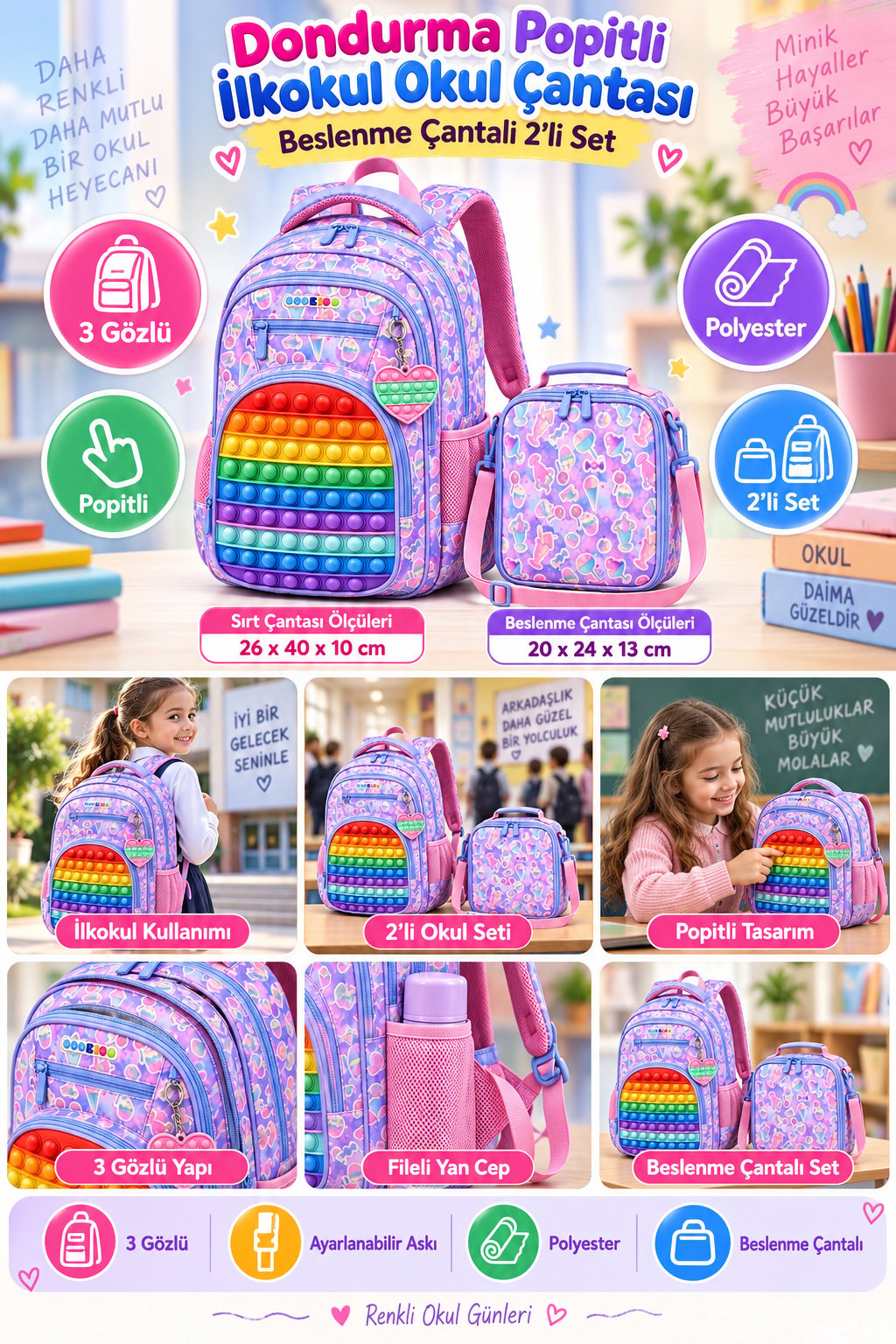 Popitli 3 gözlü dondurma sırt ve bes.çan.set51719 