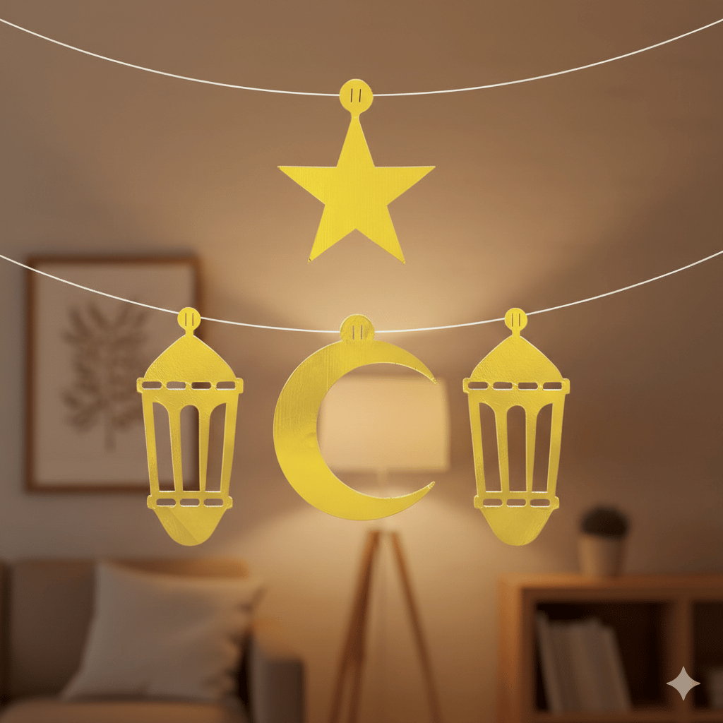 Ramazan Dekorasyon Süs Seti (4 parça) gold varaklı asmalı