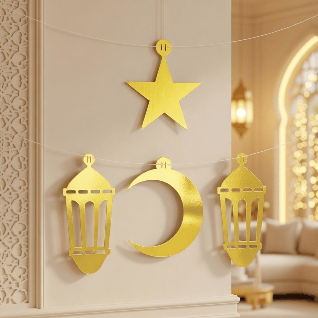 Ramazan Dekorasyon Süs Seti (4 parça) gold varaklı asmalı