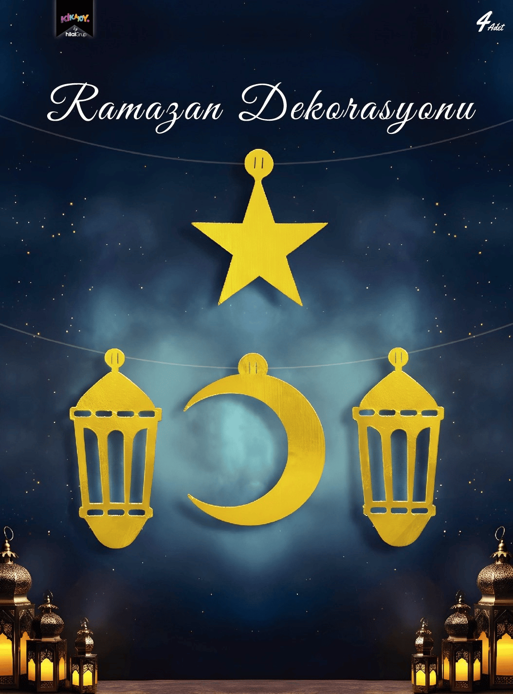 Ramazan Dekorasyon Süs Seti (4 parça) gold varaklı asmalı