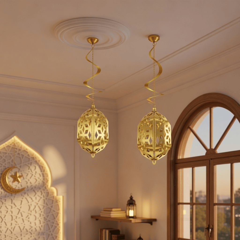 Ramazan Dekorasyon Süsü kandil varalık gold parlak 2li 4d süs