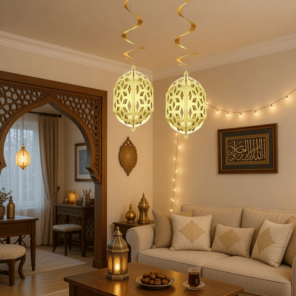 Ramazan Dekorasyon Süsü kandil varalık gold parlak 2li 4d süs