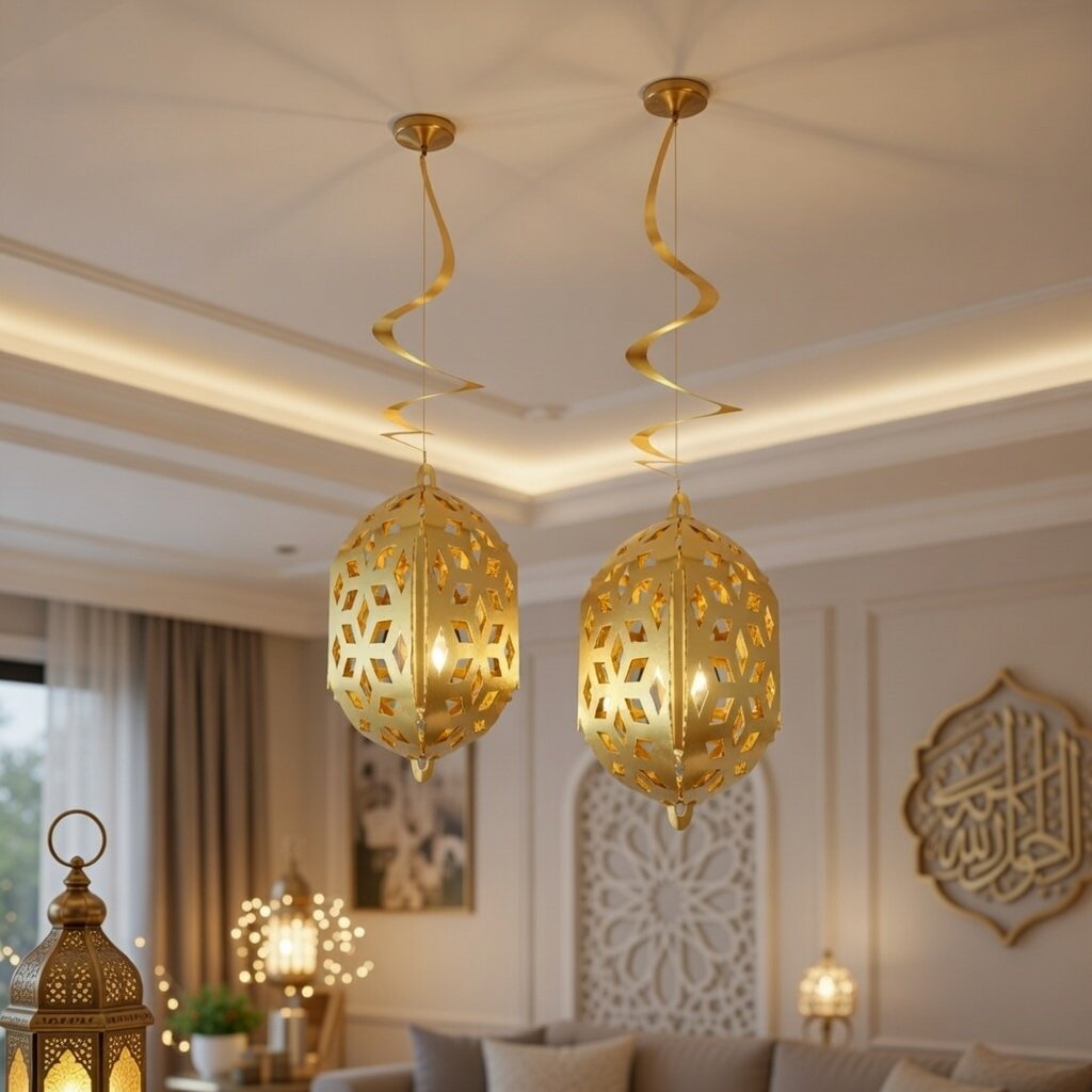 Ramazan Dekorasyon Süsü kandil varalık gold parlak 2li 4d süs