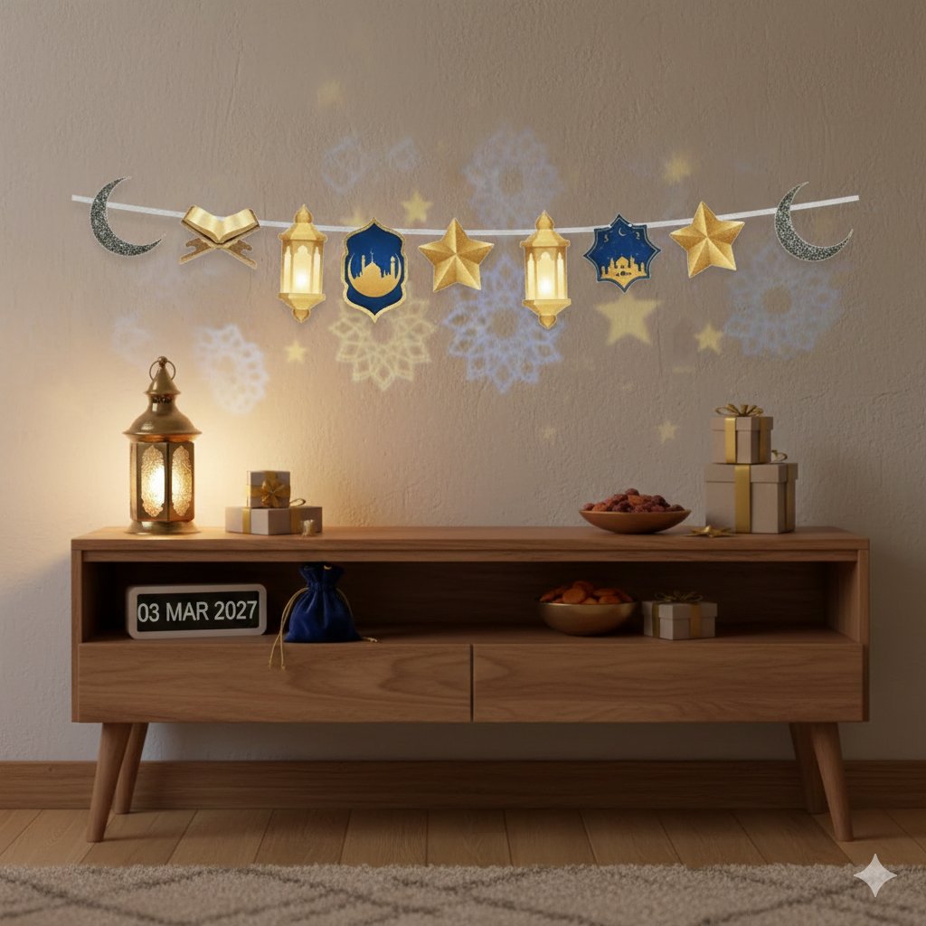 Ramazan Dekoratif Süs Mavi Gold 140 cm