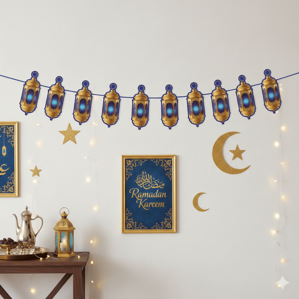 Ramazan Dekoratif Süs Mavi kandil 140x17cm