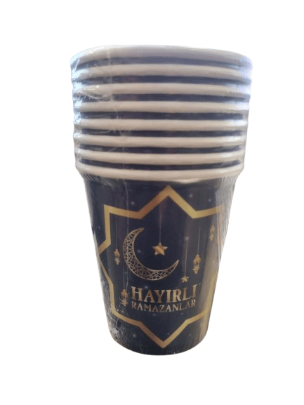 Ramazan Desenli Karton Bardak 8'li - Ramazan Sofra ve İkram Bardağı
