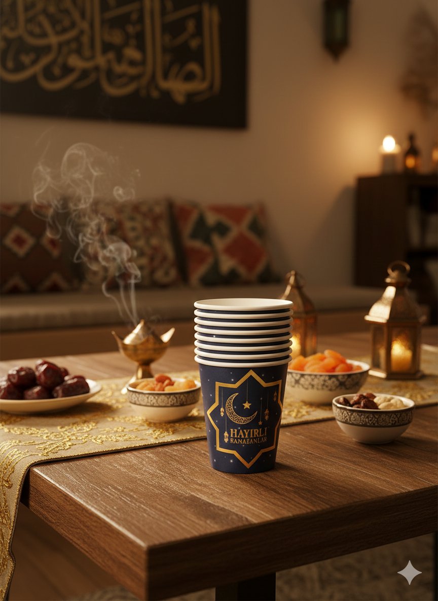 Ramazan Desenli Karton Bardak 8'li - Ramazan Sofra ve İkram Bardağı