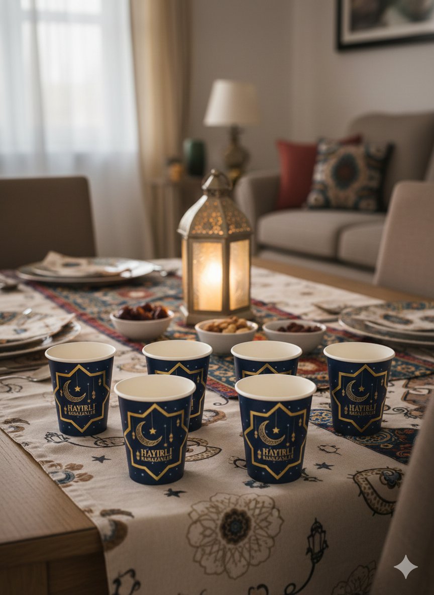 Ramazan Desenli Karton Bardak 8'li - Ramazan Sofra ve İkram Bardağı