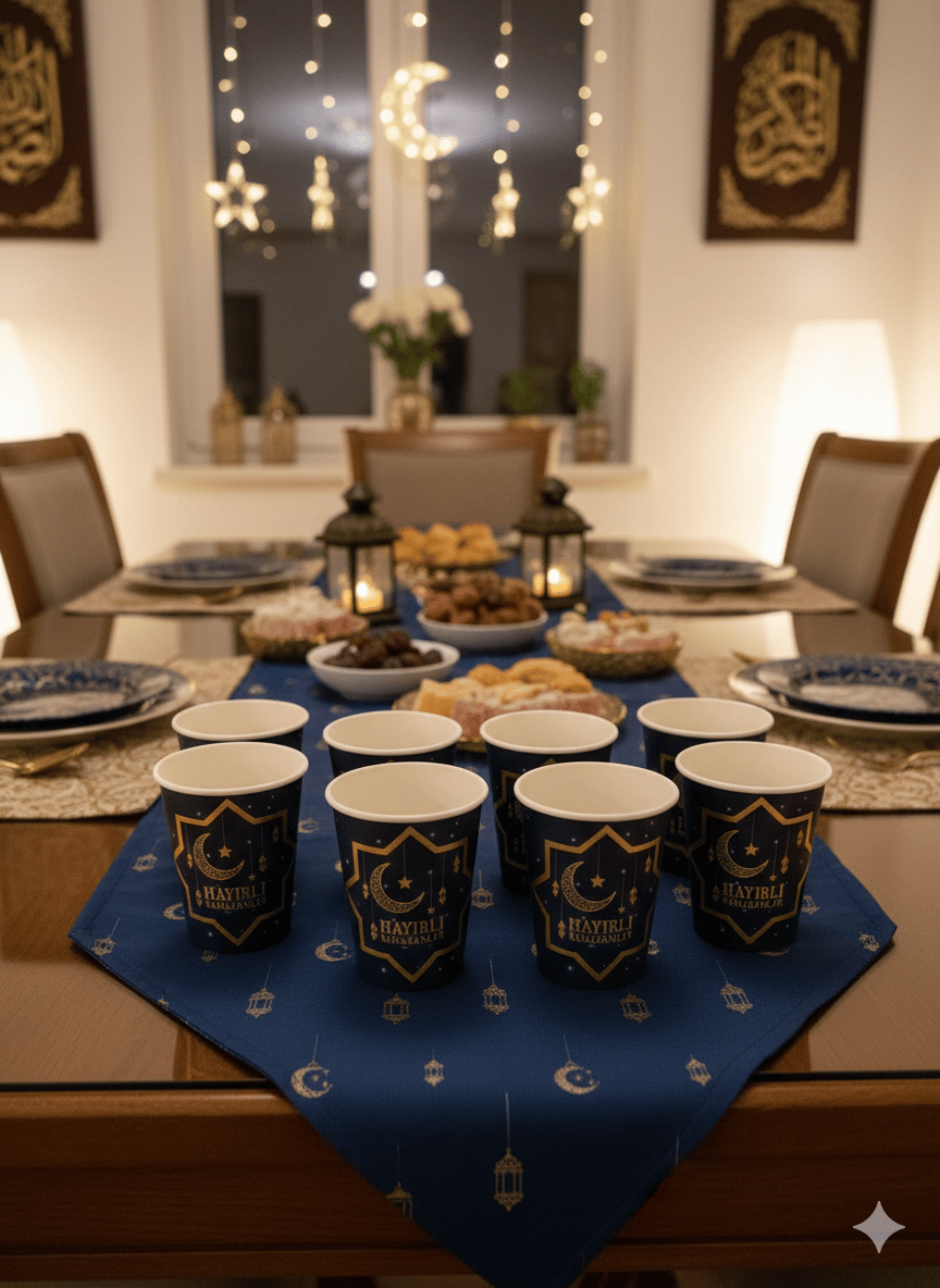 Ramazan Desenli Karton Bardak 8'li - Ramazan Sofra ve İkram Bardağı