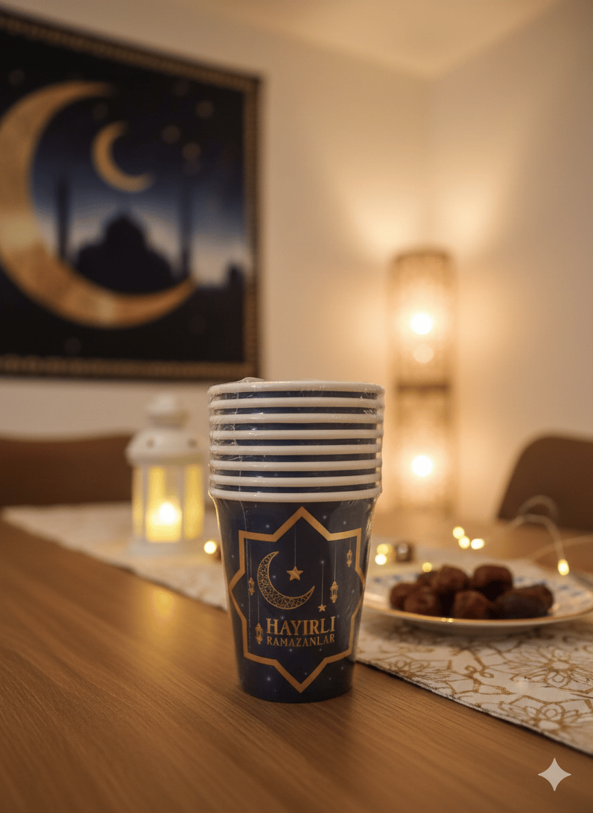 Ramazan Desenli Karton Bardak 8'li - Ramazan Sofra ve İkram Bardağı