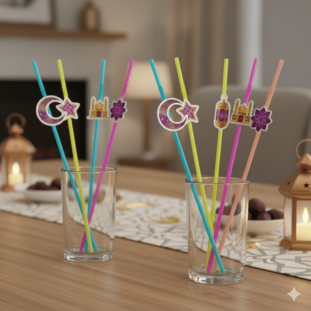 Ramazan Figürlü Artistik Pipet Mor 10 Adet