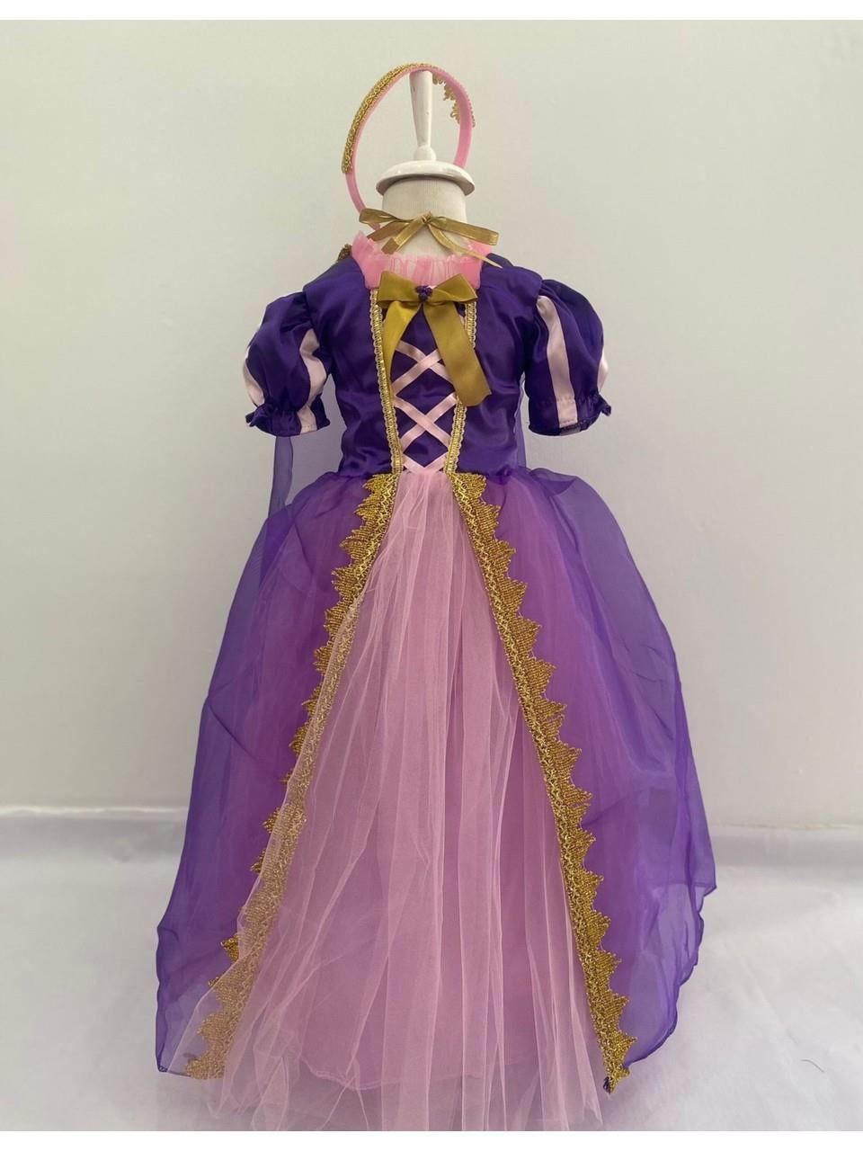 Rapunzel Uzun Kostüm 5-6 Yaş Taç, Tarlatan ve Pelerin