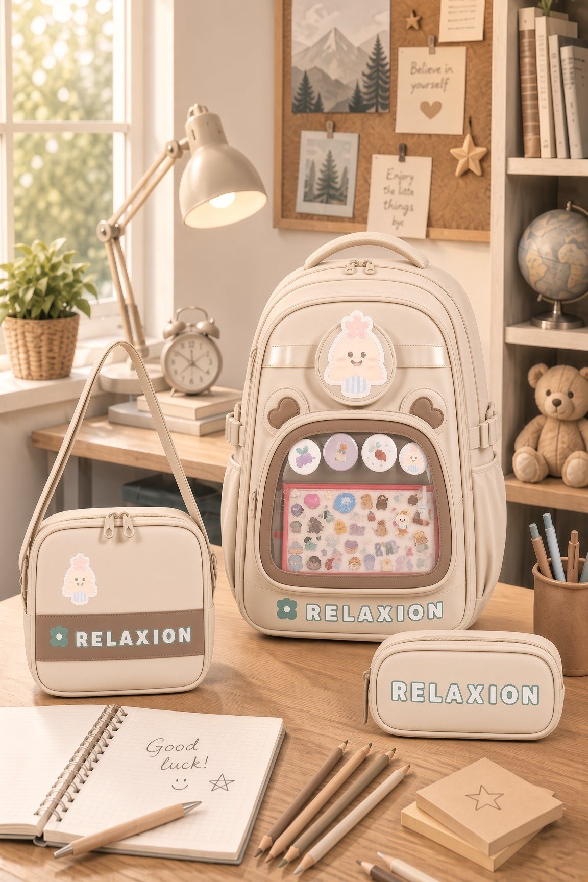 Relaxion 1815BE okul çantası +beslenme+kalemlik BEJ KREM