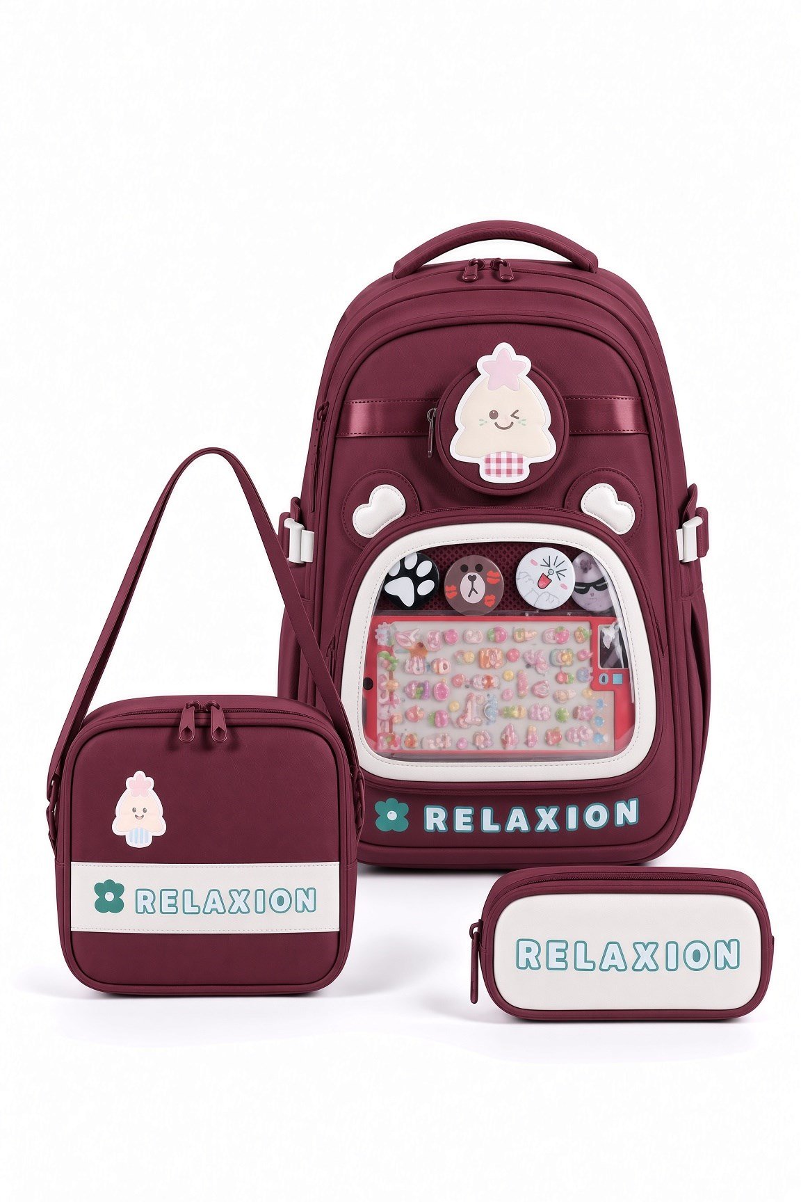 Relaxion 1815BO okul çantası +beslenme+kalemlik Bordo