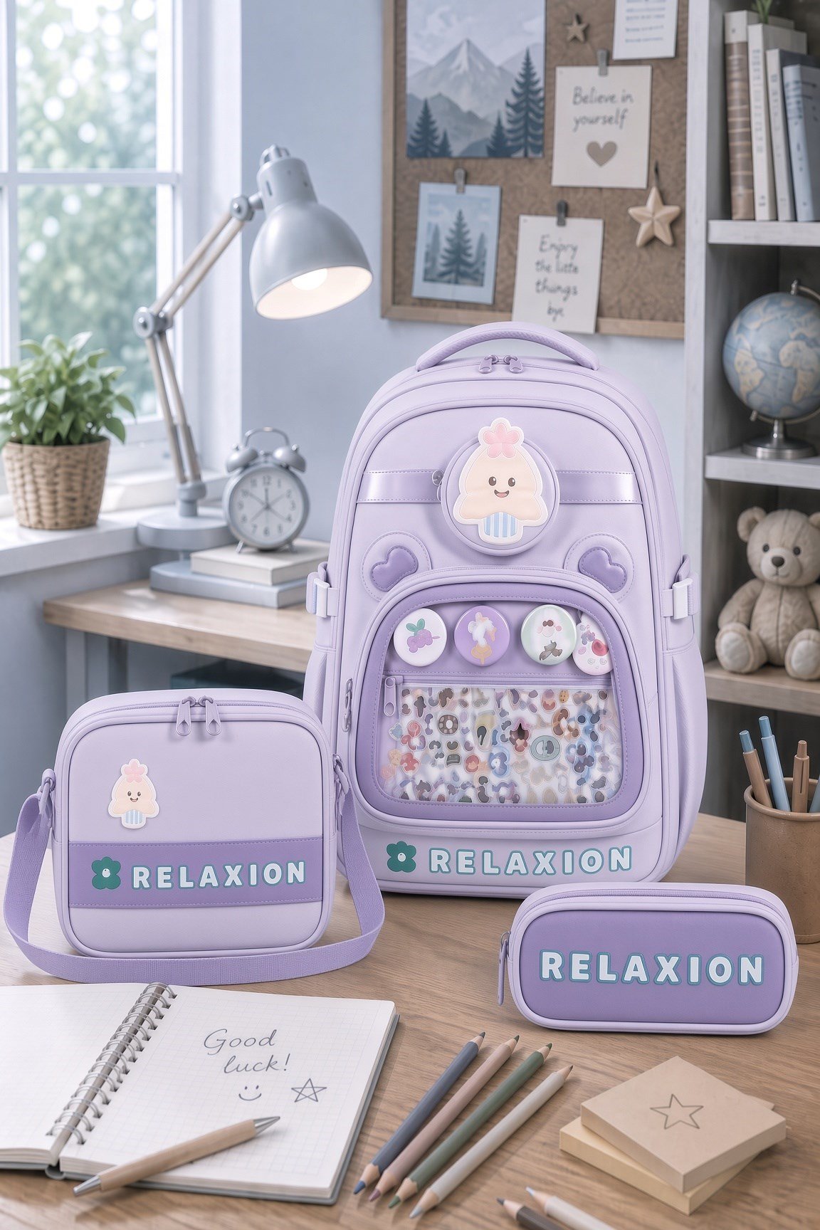Relaxion 1815LI okul çantası +beslenme+kalemlik LİLA