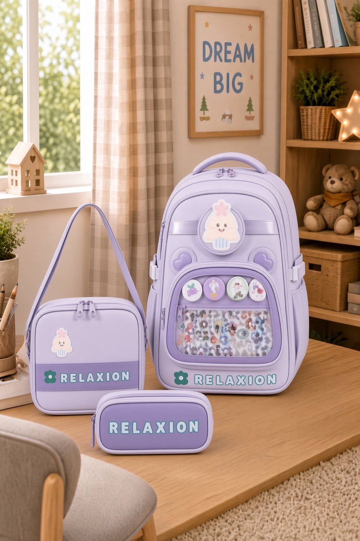 Relaxion 1815LI okul çantası +beslenme+kalemlik LİLA