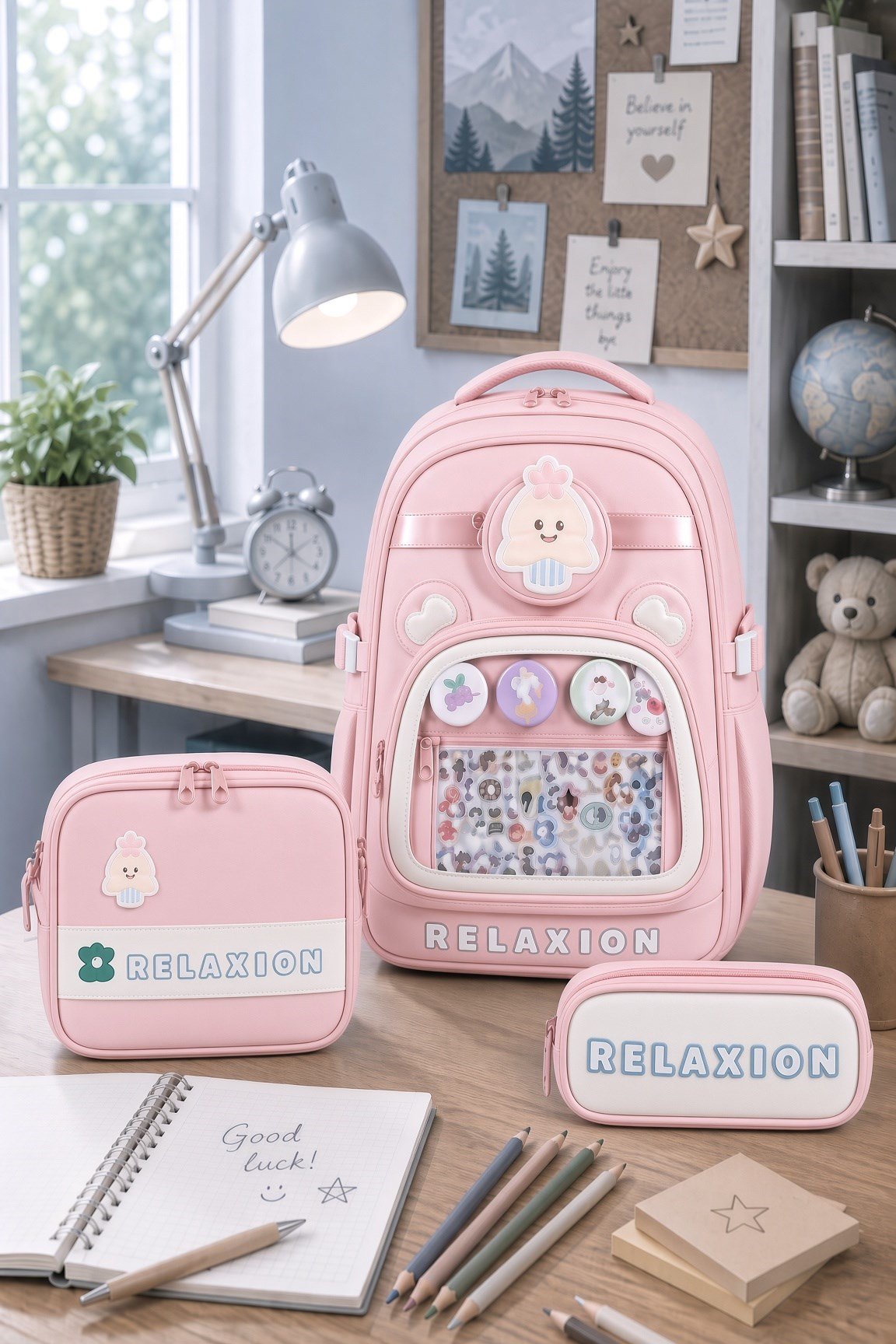 Relaxion 1815PE okul çantası +beslenme+kalemlik PEMBE