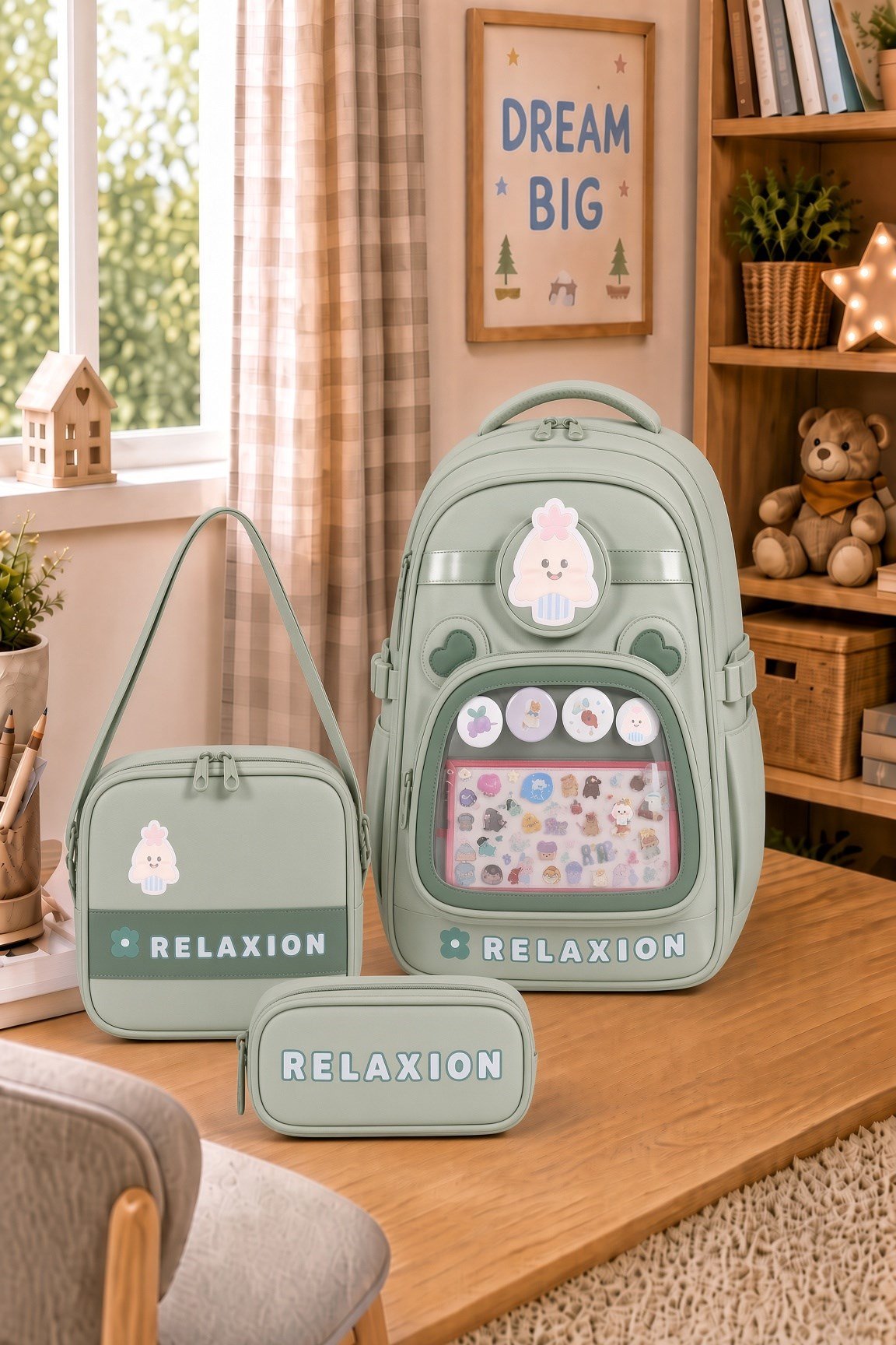 Relaxion 1815YE okul çantası +beslenme+kalemlik YEŞİL