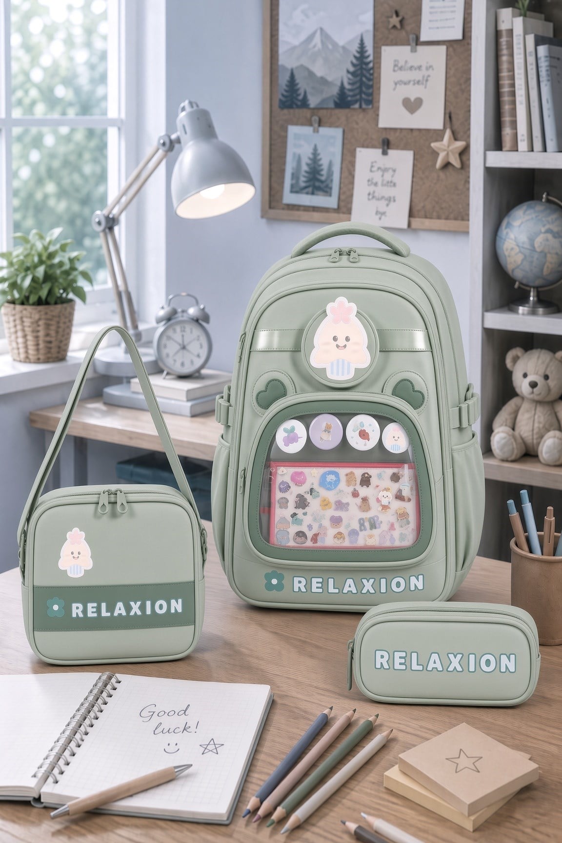 Relaxion 1815YE okul çantası +beslenme+kalemlik YEŞİL