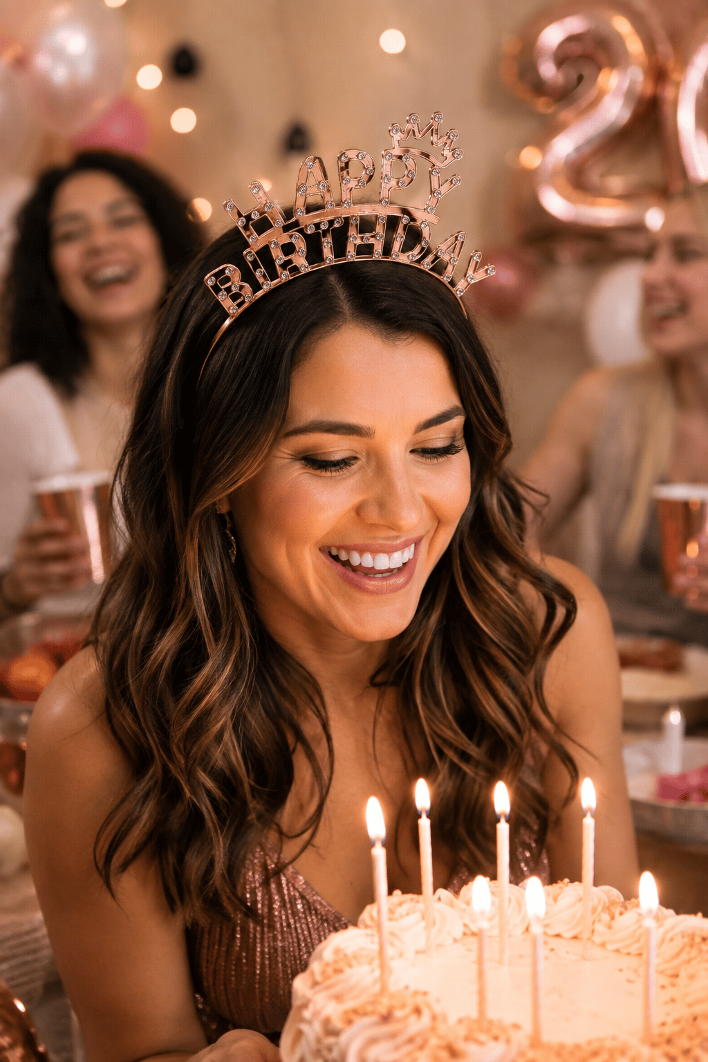 Rose Happy Birthday Taç Taşlı Görünümlü Doğum Günü Parti Aksesuarı
