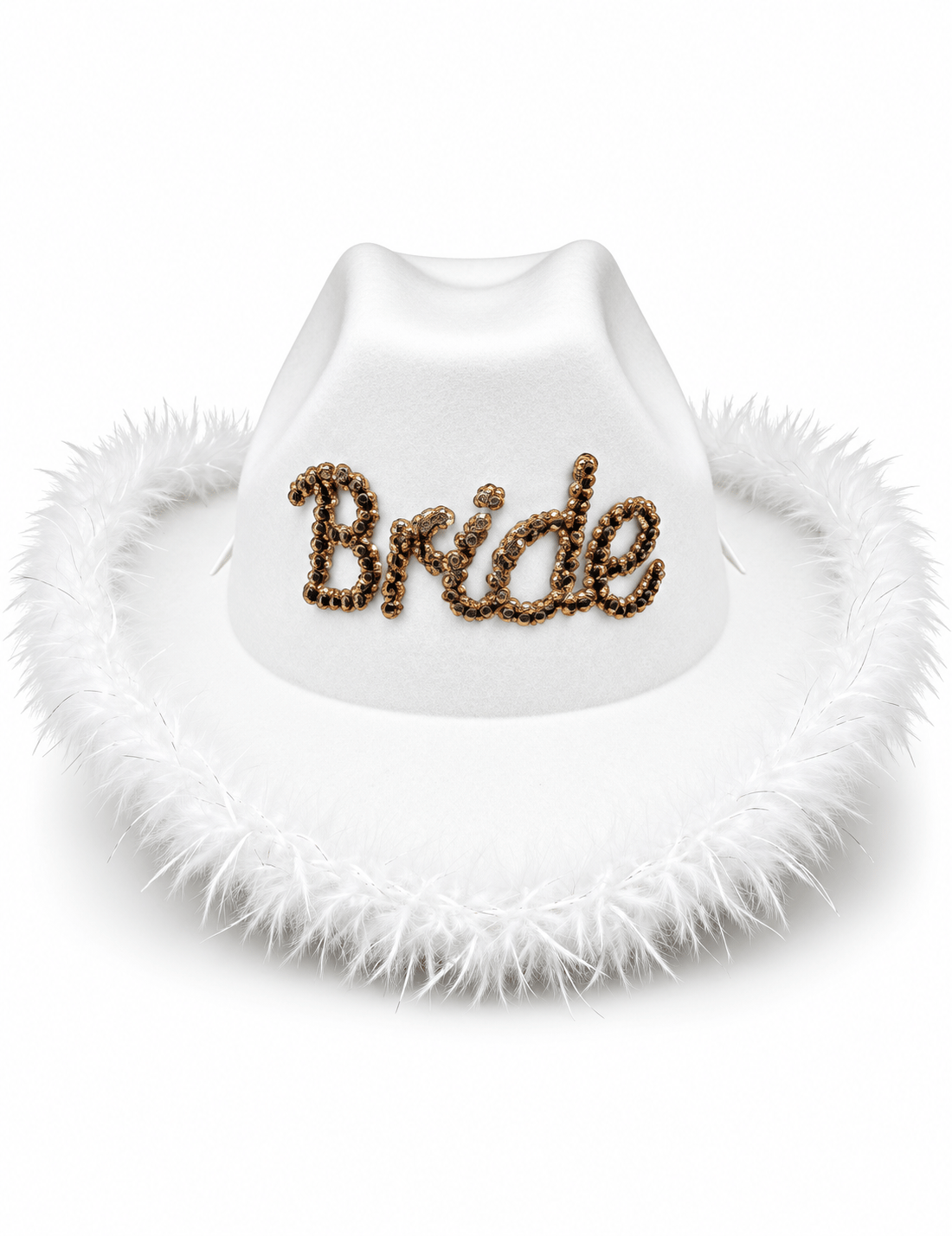 Şapka Bride Taşlı Şapka Kovboy Lüx Beyaz tüylü