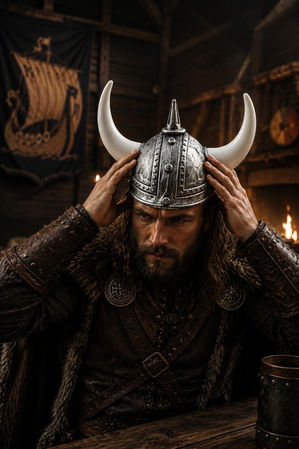 Şapka Plastik Miğfer Viking 3 Boynuzlu Gümüş