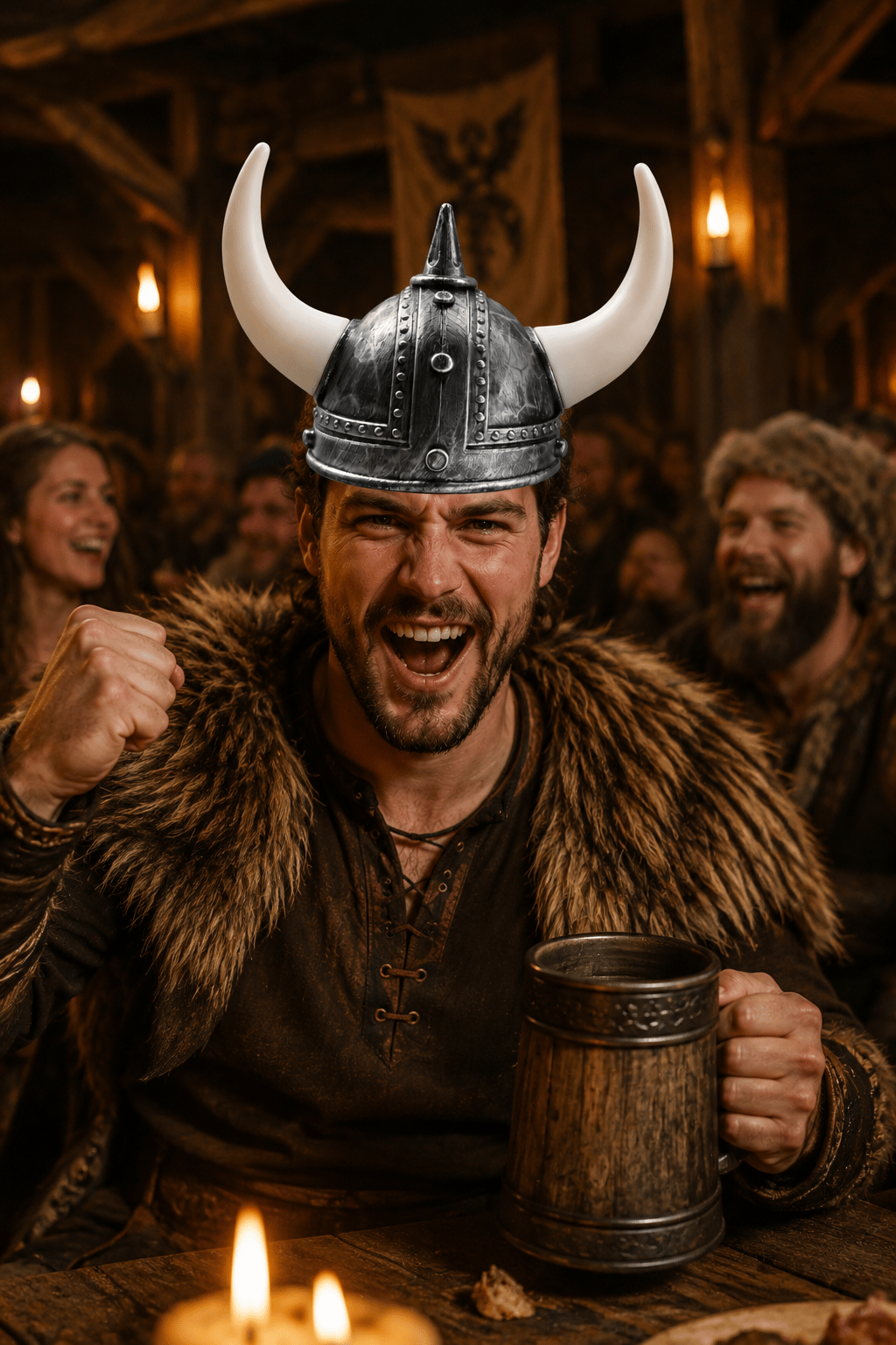 Şapka Plastik Miğfer Viking 3 Boynuzlu Gümüş