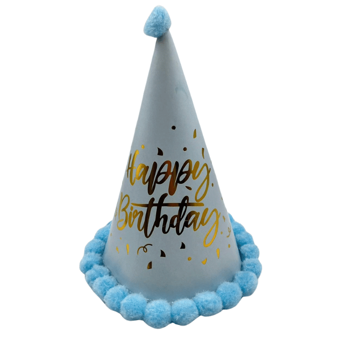 Şapka Ponponlu MAKARON MAVİ happy birthd 25cm
