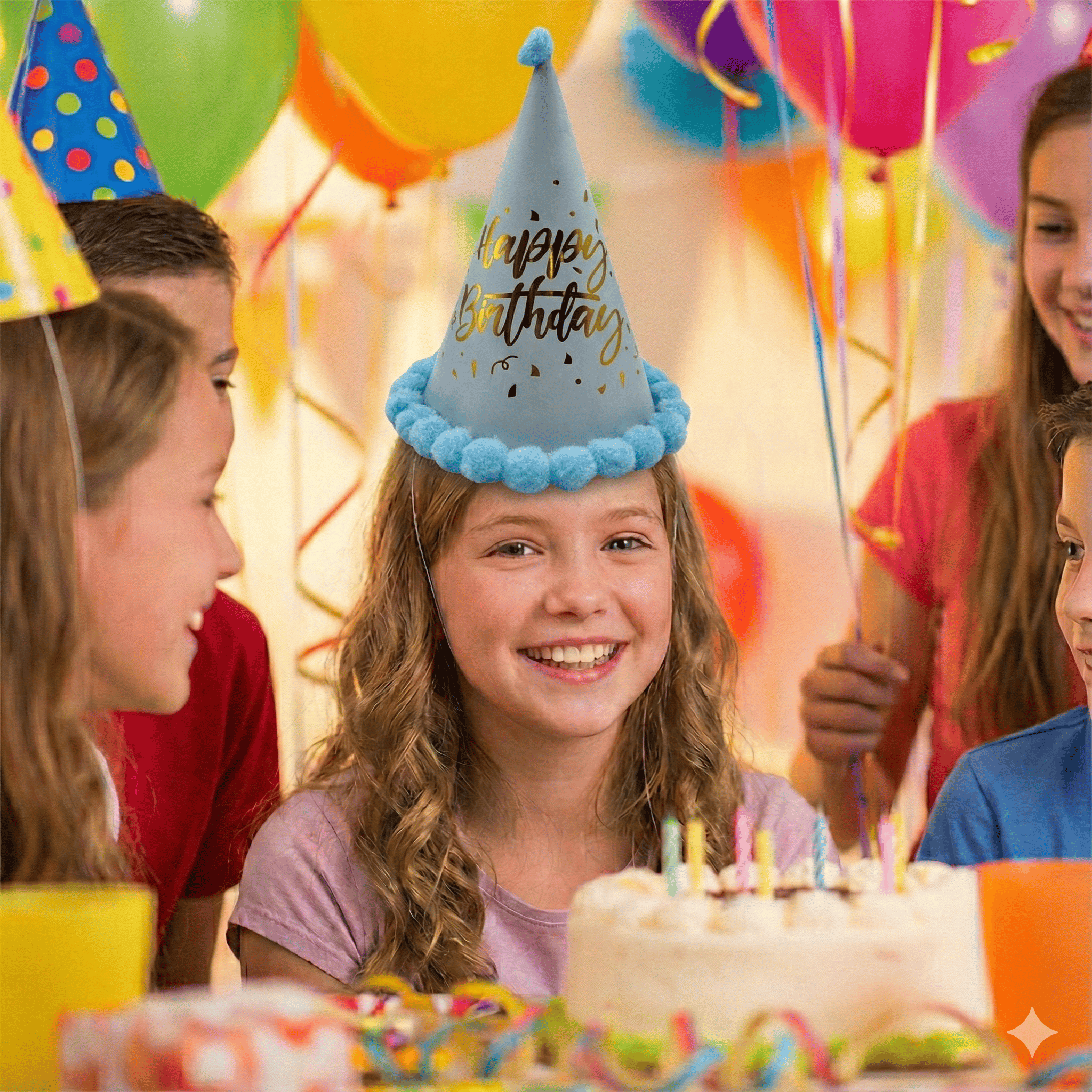 Şapka Ponponlu MAKARON MAVİ happy birthd 25cm