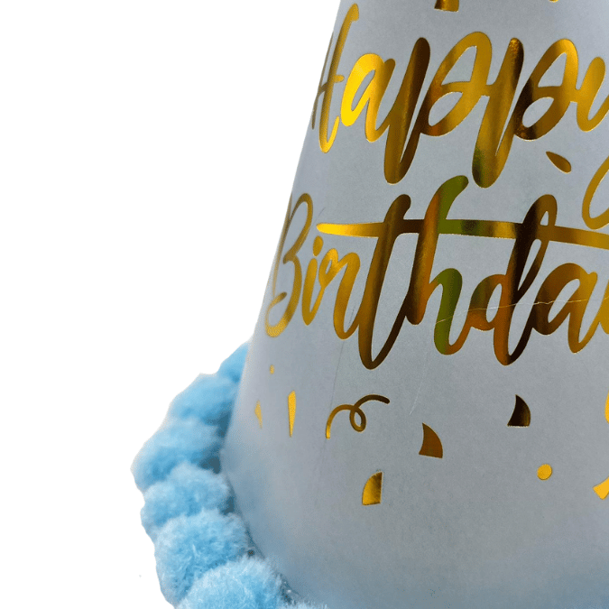 Şapka Ponponlu MAKARON MAVİ happy birthd 25cm