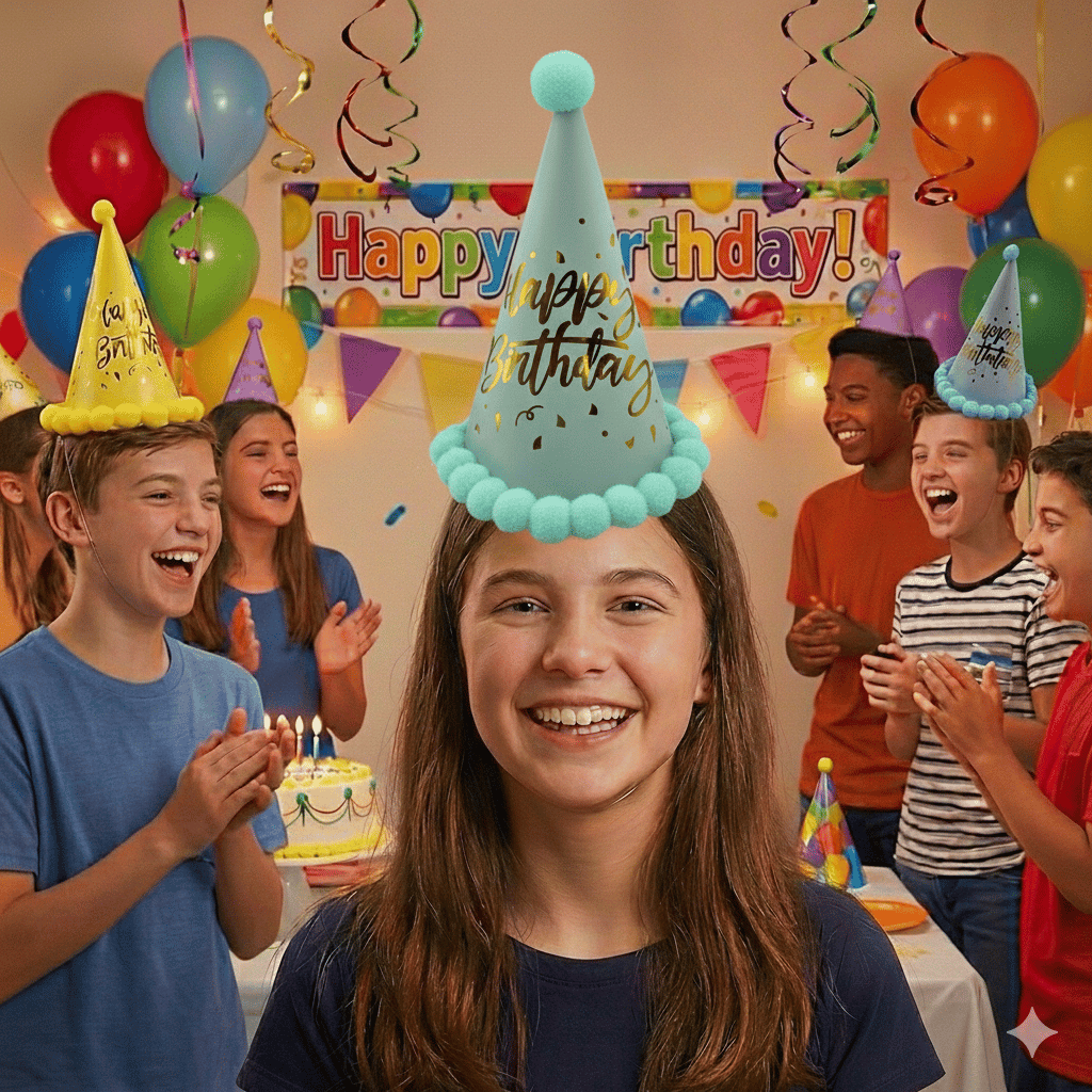 Şapka Ponponlu MAKARON YEŞİL happy birthd 25cm