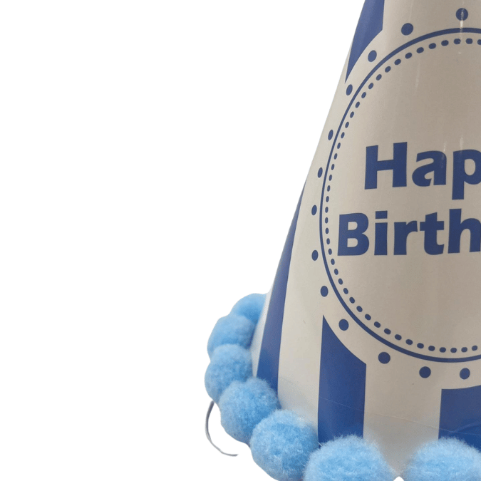 Şapka Ponponlu MAVİ çizgili happy birthday 20cm