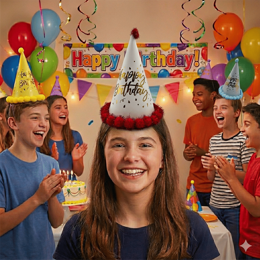 Şapka Ponponlu varaklı happy birthday KIRMI 25CM