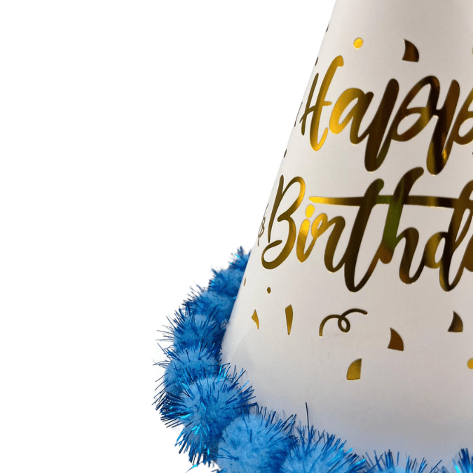 Şapka Ponponlu varaklı happy birthday MAVİ 25CM