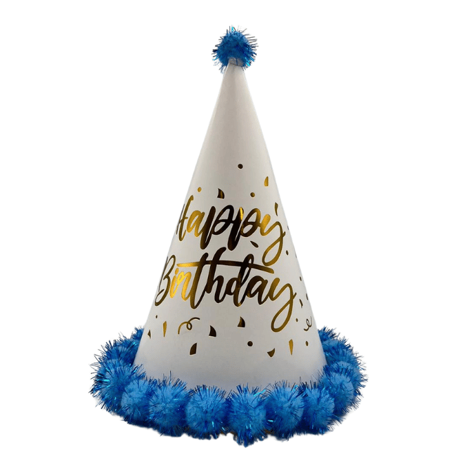 Şapka Ponponlu varaklı happy birthday MAVİ 25CM