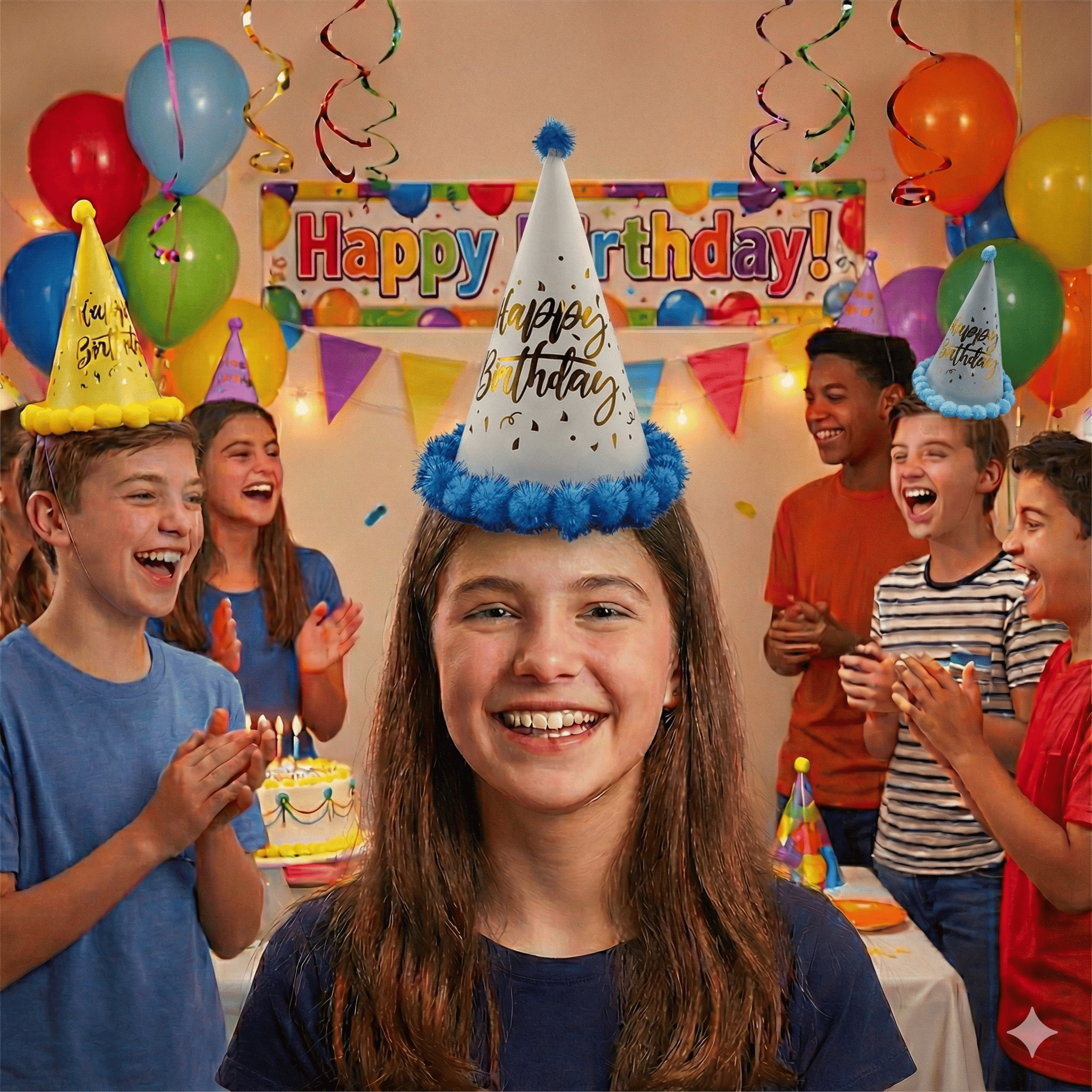 Şapka Ponponlu varaklı happy birthday MAVİ 25CM