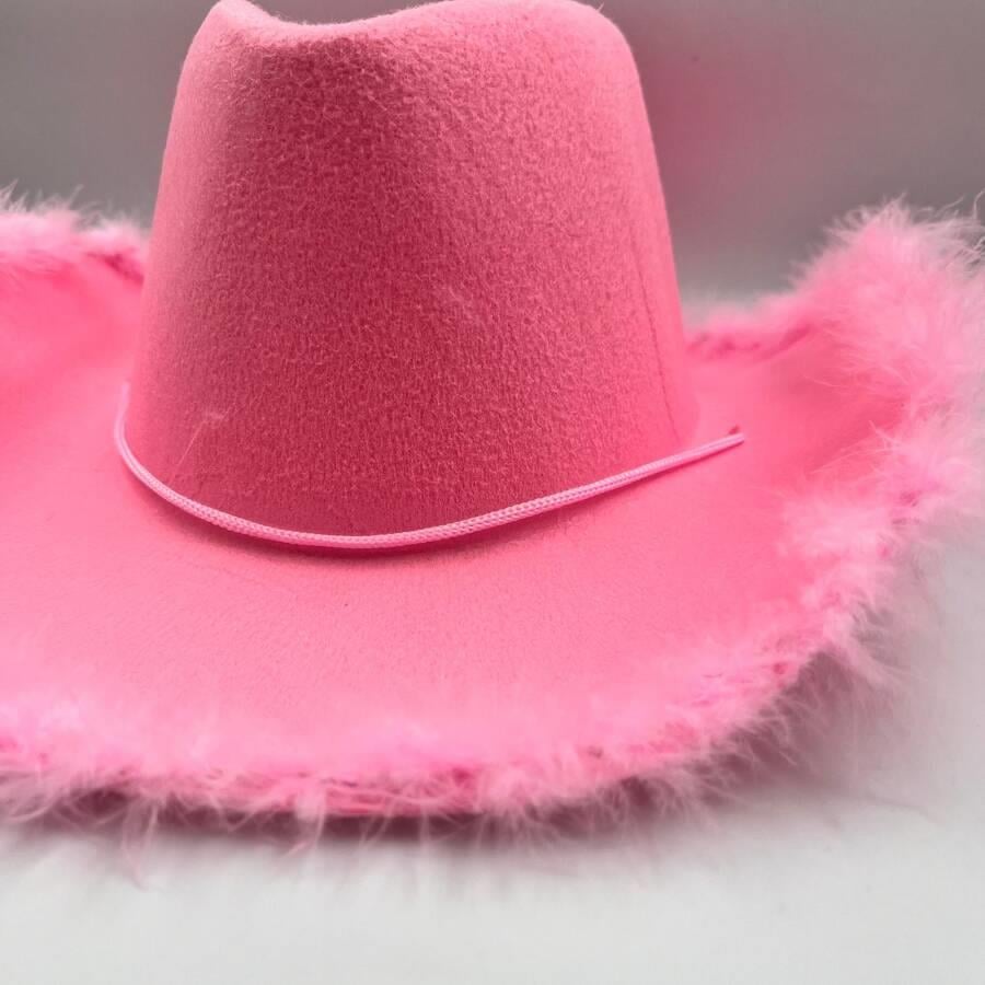 Şapka Şerif şapkası pembe tüylü kumaştan kovboy