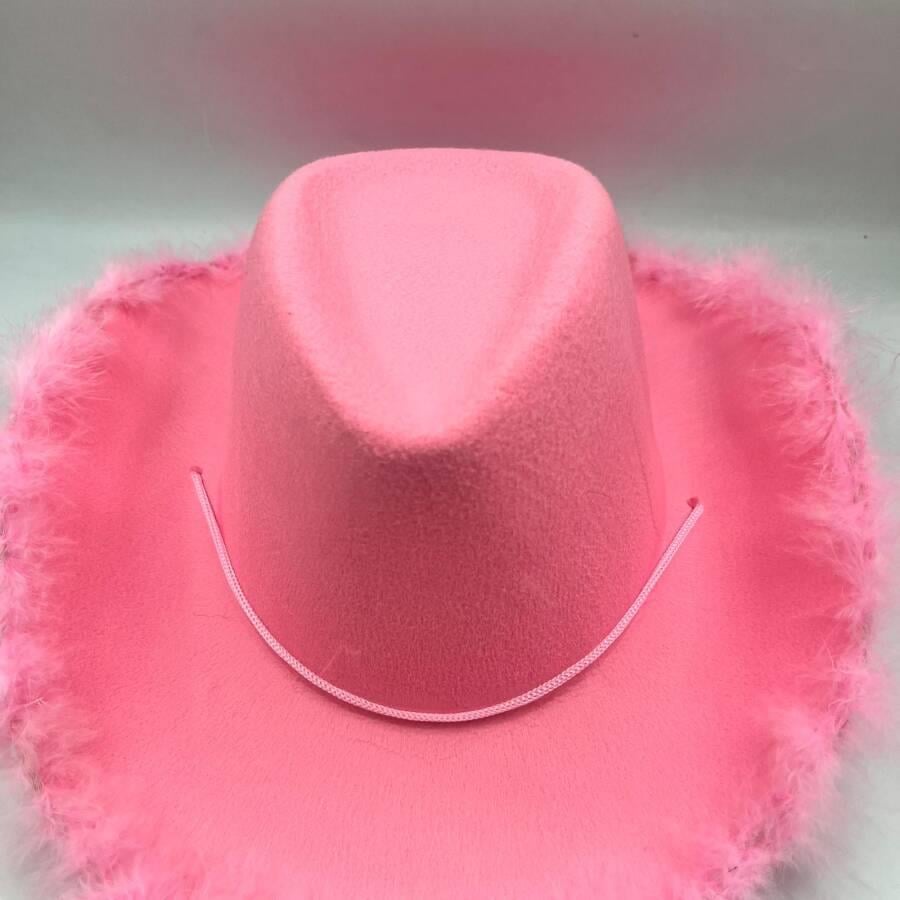 Şapka Şerif şapkası pembe tüylü kumaştan kovboy