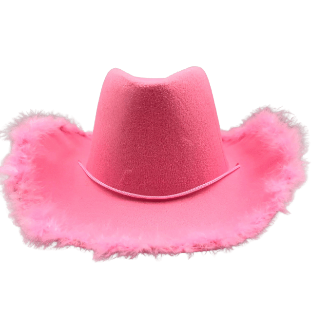 Şapka Şerif şapkası pembe tüylü kumaştan kovboy